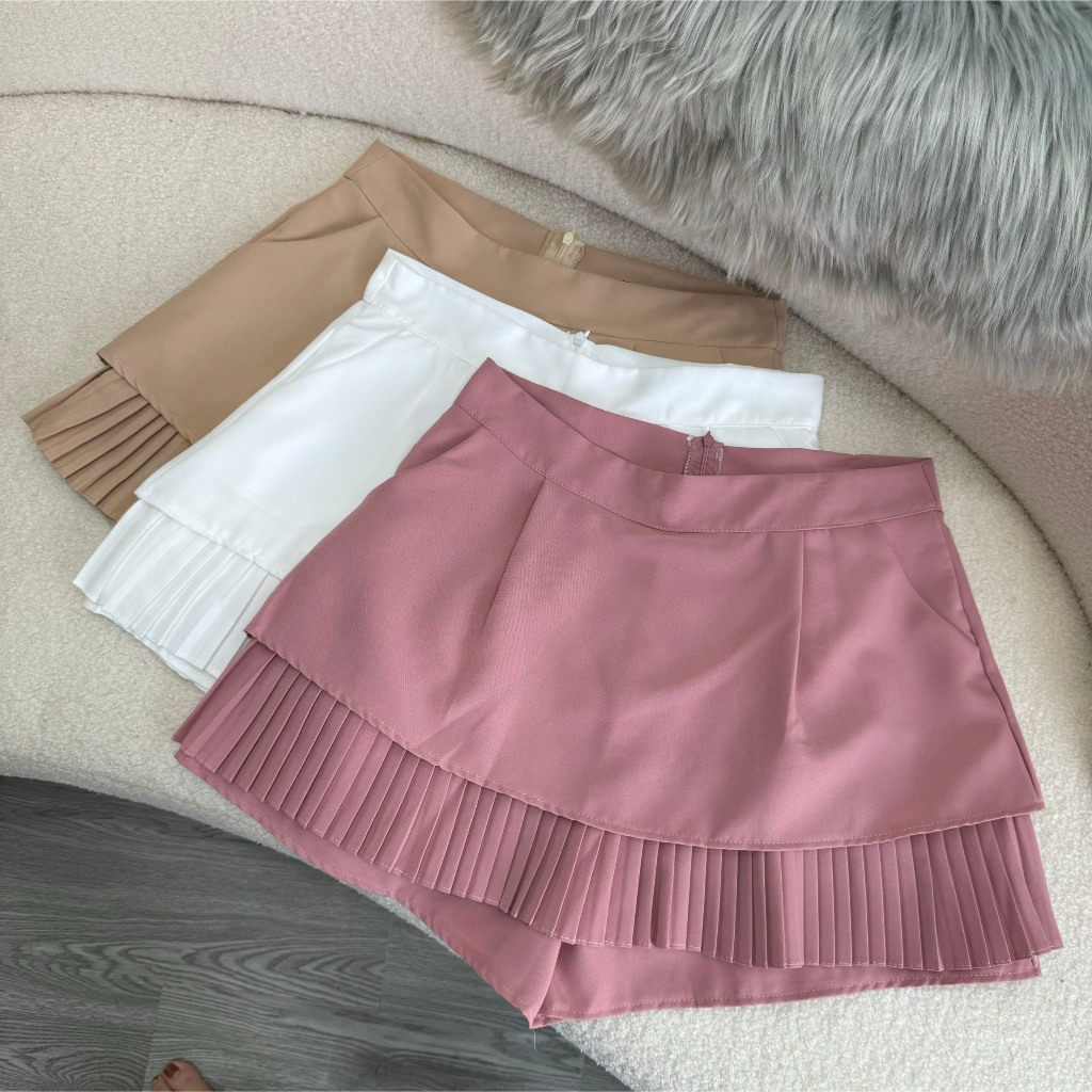 Chân Váy Ngắn Xòe 2 Tầng Bigsize,Chân Váy Xếp Ly Big Size Có Quần Lót Trong Vải Tuyết Mưa Mặc Mát CV2T
