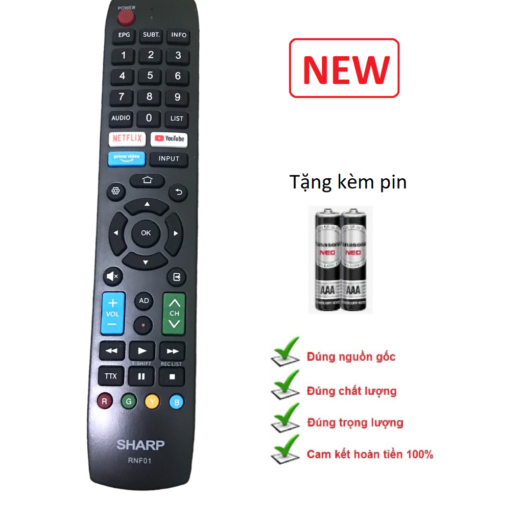 Điều khiển tivi sharp RNF01 smart hàng chính hãng, Remote từ xa tivi ...