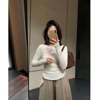 Áo len mỏng Forgirl áo len nữ ren tay dài hoạ tiết trám chiết eo ôm body chất xốp nhẹ T092
