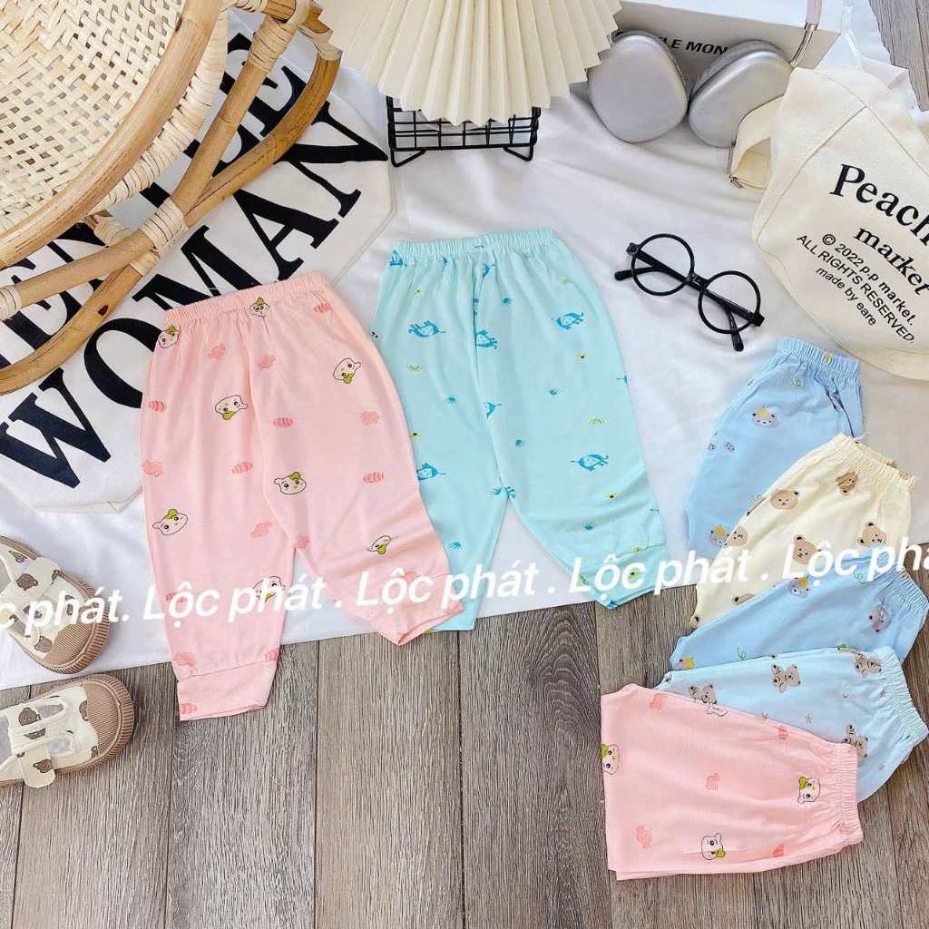 Combo 5 quần dài thun lạnh họa tiết siêu mềm mại cho bé từ 3 đến 13kg