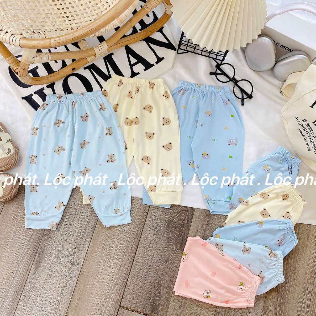 Combo 5 quần dài thun lạnh họa tiết siêu mềm mại cho bé từ 3 đến 13kg