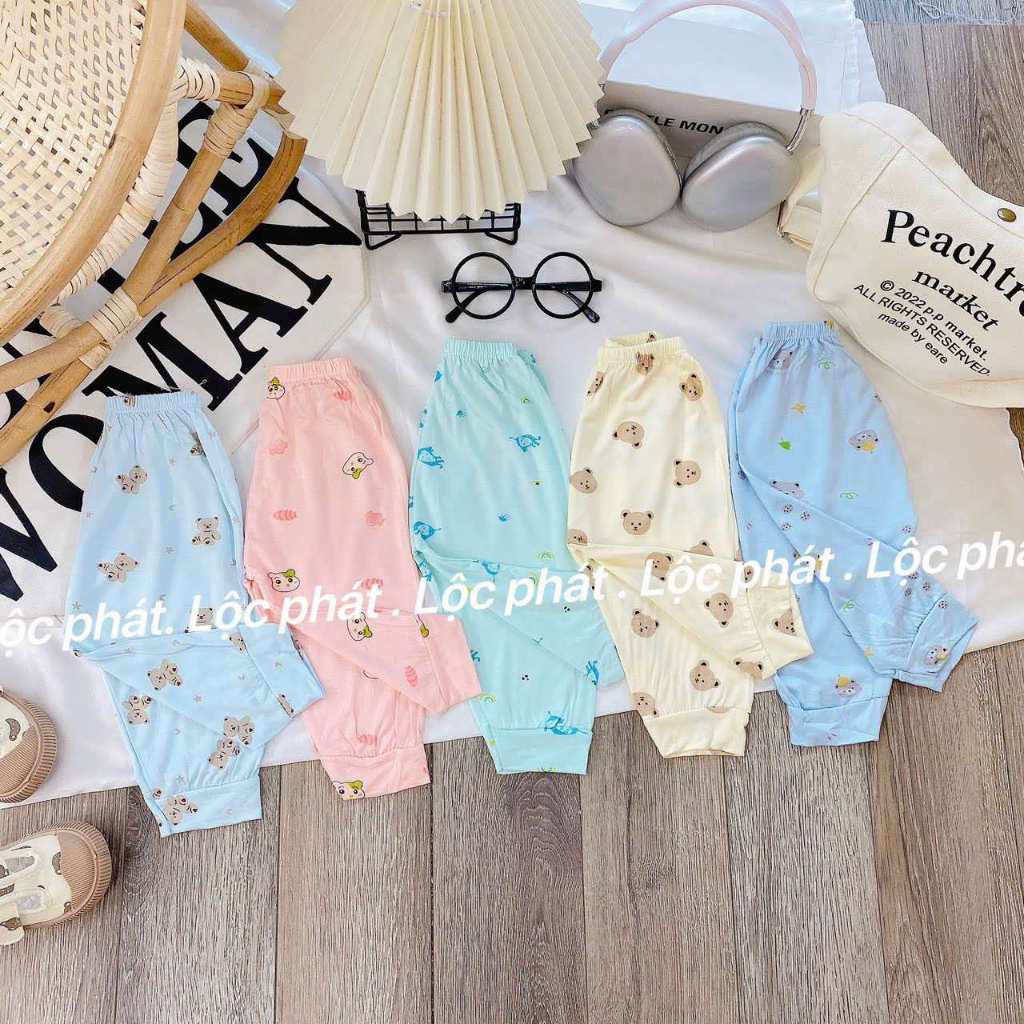 Combo 5 quần dài thun lạnh họa tiết siêu mềm mại cho bé từ 3 đến 13kg