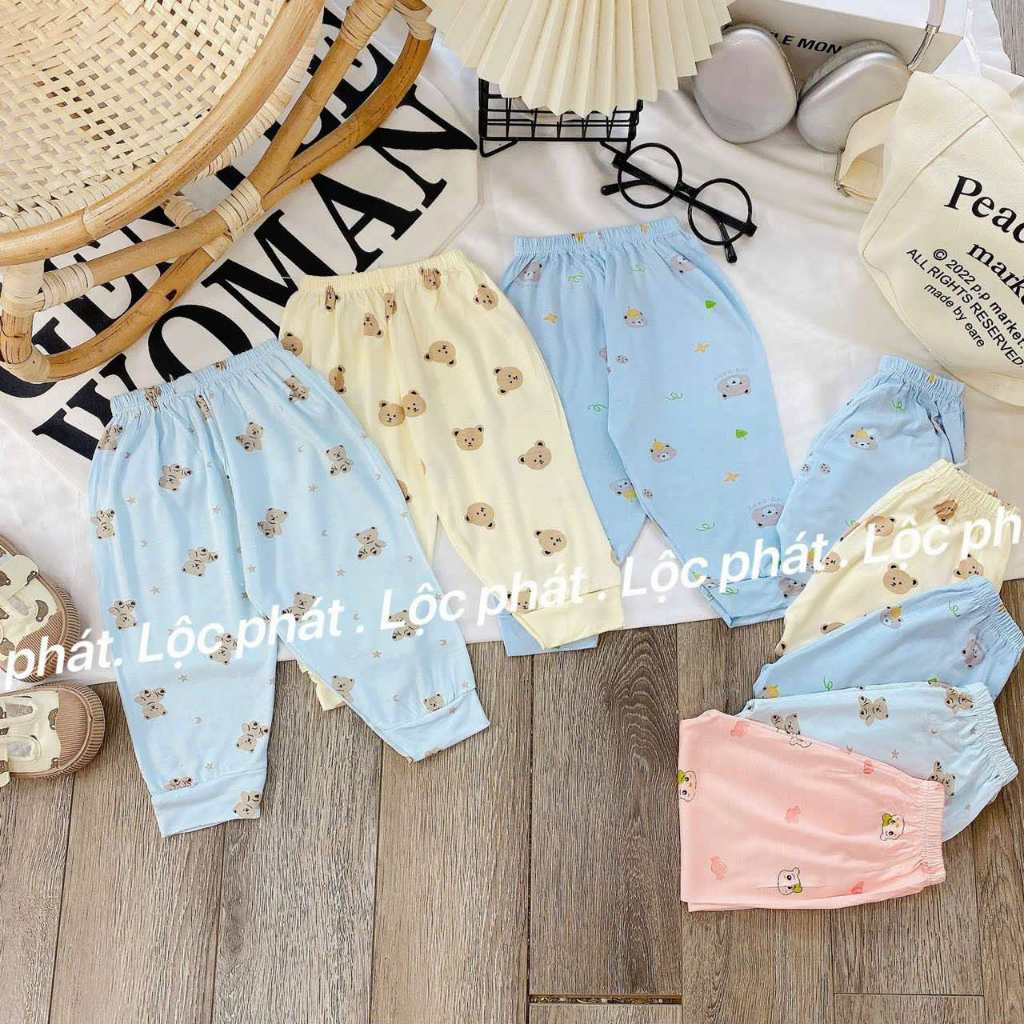 Combo 5 quần dài thun lạnh họa tiết siêu mềm mại cho bé từ 3 đến 13kg