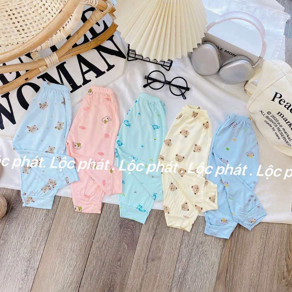 Combo 5 quần dài thun lạnh họa tiết siêu mềm mại cho bé từ 3 đến 13kg