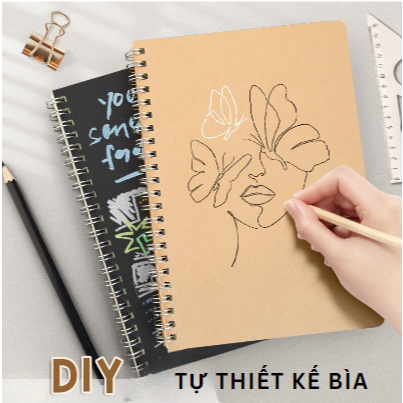 Sổ Tay Lò Xo, Sổ Lò Xo A5 B5 MESO 120 Trang Kẻ Ngang 70 GSM - Bìa Giấy Kraft Màu Nâu và Đen, Sổ Gáy xoắn