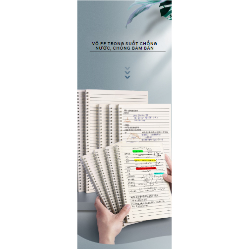 Vở Lò Xo, Sổ Lò Xo B5 A5 A6 Lật Ngang MESO 160 Trang Kẻ Ngang 70 GSM - Bìa PP Chống Nước, Sổ Lò Xo Klong Gáy Xoắn