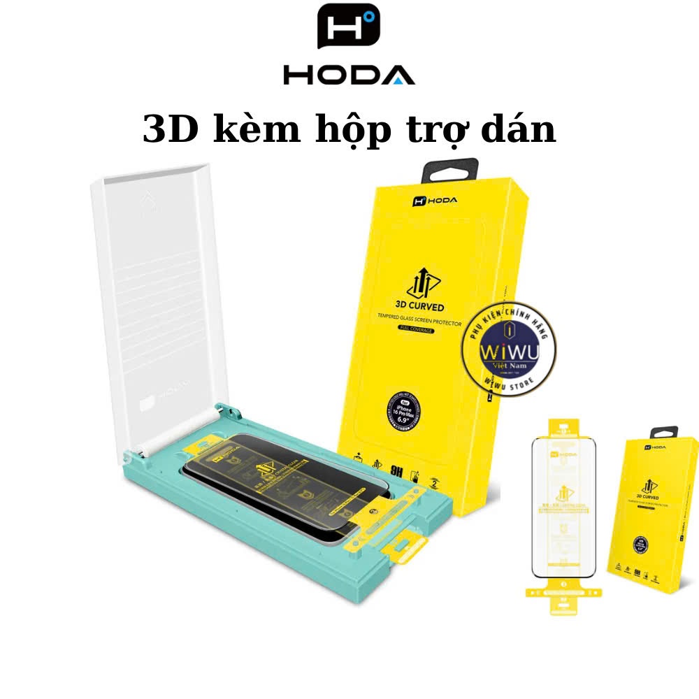 Kính cường lực Hoda 3D trong suốt cho IPhone 17 Pro Max ,16 Pro Max , 16 Pro , 15 Pro Max , 14 kèm hộp tự dán