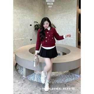 Áo Len Dài Tay Phối Cổ Sơ Mi Họa Tiết Cute Dễ Thương Xinh Xắn QCCC Cao Cấp