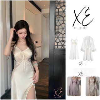 Váy tiểu thư lụa cao cấp phối ren lưới hở eo dáng dài sang trọng ( V19 )