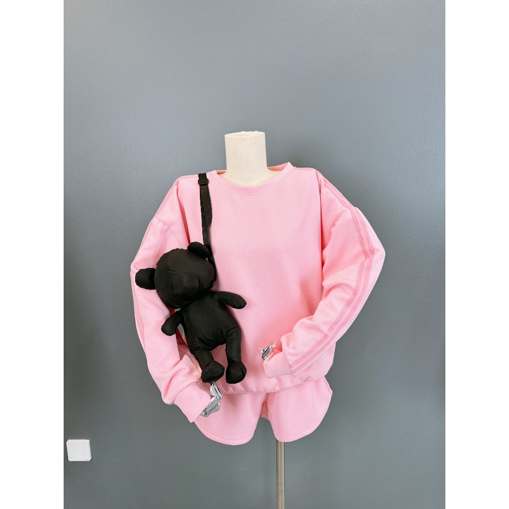 Bộ Nữ áo dài tay phối quần sooc thể thao chạy sọc chất nỉ 2 da MS100 - Women, Top Sport