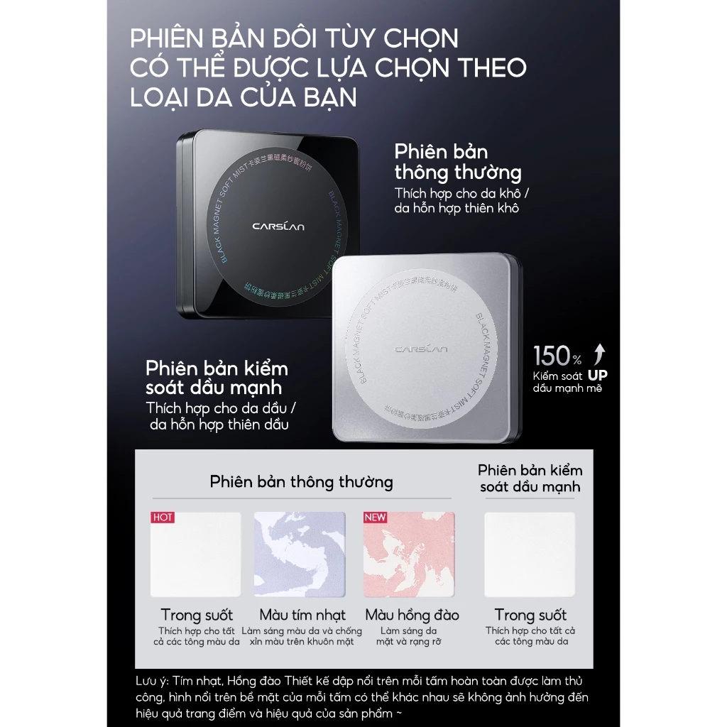 Phấn Phủ Nén Trang Điểm Carslan Chính Hãng Kiềm Dầu Lâu Trôi 24h Che Phủ Tốt, Vỏ Nam Châm 8g
