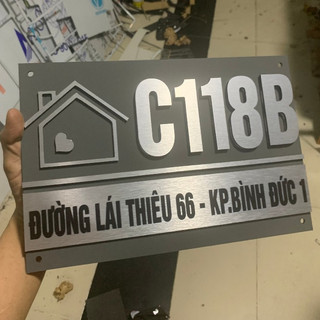 BẢNG, BIỂN SỐ NHÀ. Alu Xám Đậm + Mica, số nổi đế mica trong, ngoài trời
