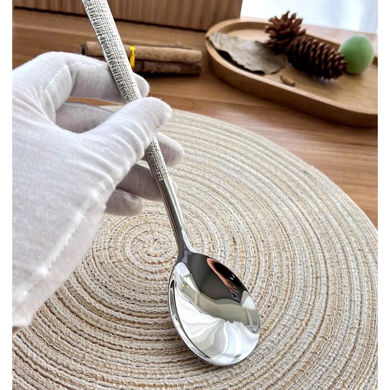 Thìa Inox Phong Cách Sang Trọng Ăn Cơm Canh Cao Cấp Thìa Vân Cán CKM57