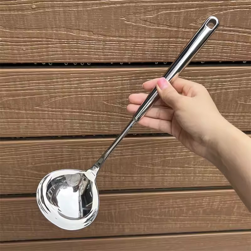 Muôi Vá Canh Inox 316 Trơn Size Lớn 35.5x9cm Muôi Canh Size Đại Muôi Canh Cán Cầm Không Nóng