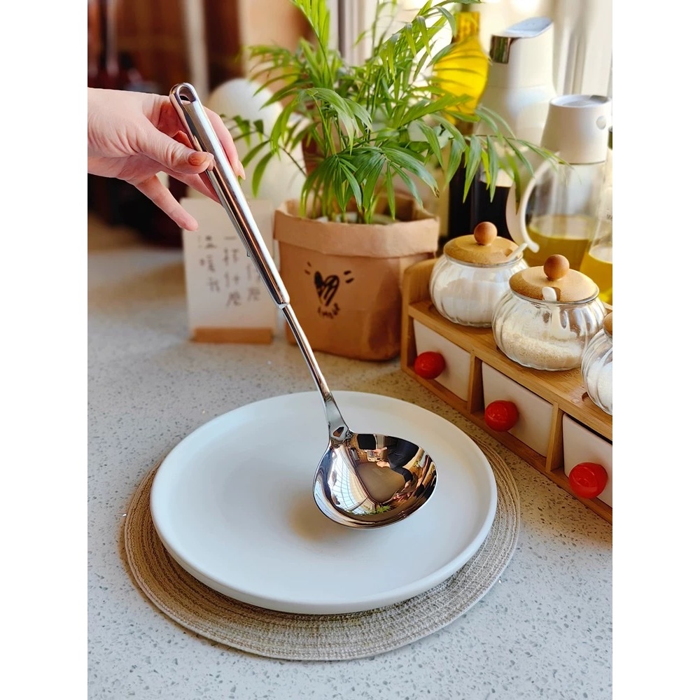 Muôi Vá Canh Inox 316 Trơn Size Lớn 35.5x9cm Muôi Canh Size Đại Muôi Canh Cán Cầm Không Nóng