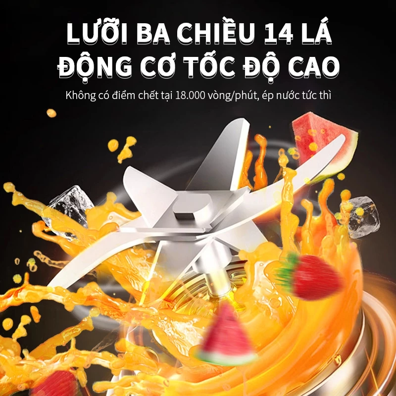 Máy Xay Sinh Tố Máy Xay Cầm Tay 12 Lưỡi Dao Dung Tích Lớn 340 ML, Nắp Đôi, Nhấn 2 Lần Để Bật