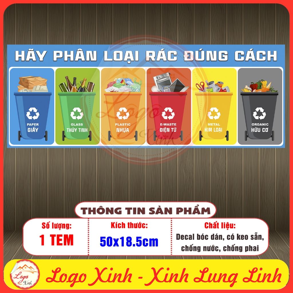 LOGO STICKER TEM DÁN HÃY PHÂN LOẠI RÁC THEO QUY ĐỊNH,BẢNG PHÂN CHIA RÁC ...