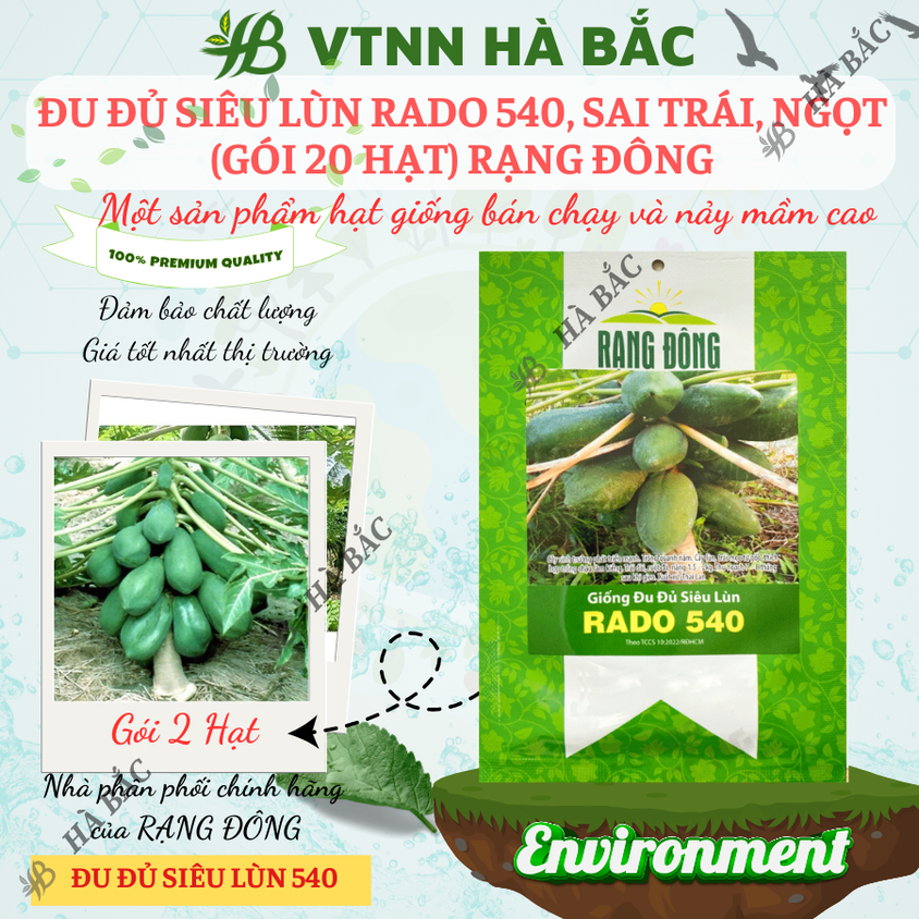 Hạt giống Đu Đủ Siêu Lùn Rado 540 (20 hạt) trái sai, to, ruột đỏ, siêu ngọt, trồng quanh năm