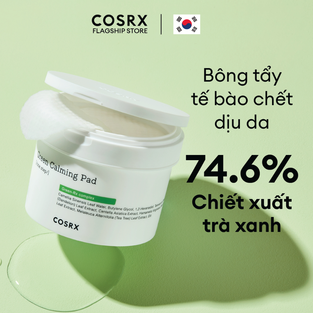 Ảnh Bông Tẩy Tế Bào Chết Hoá Học Dịu Da (0.25 % PHA, Trà Xanh) COSRX One Step Green Calming Pad 70 Miếng 1