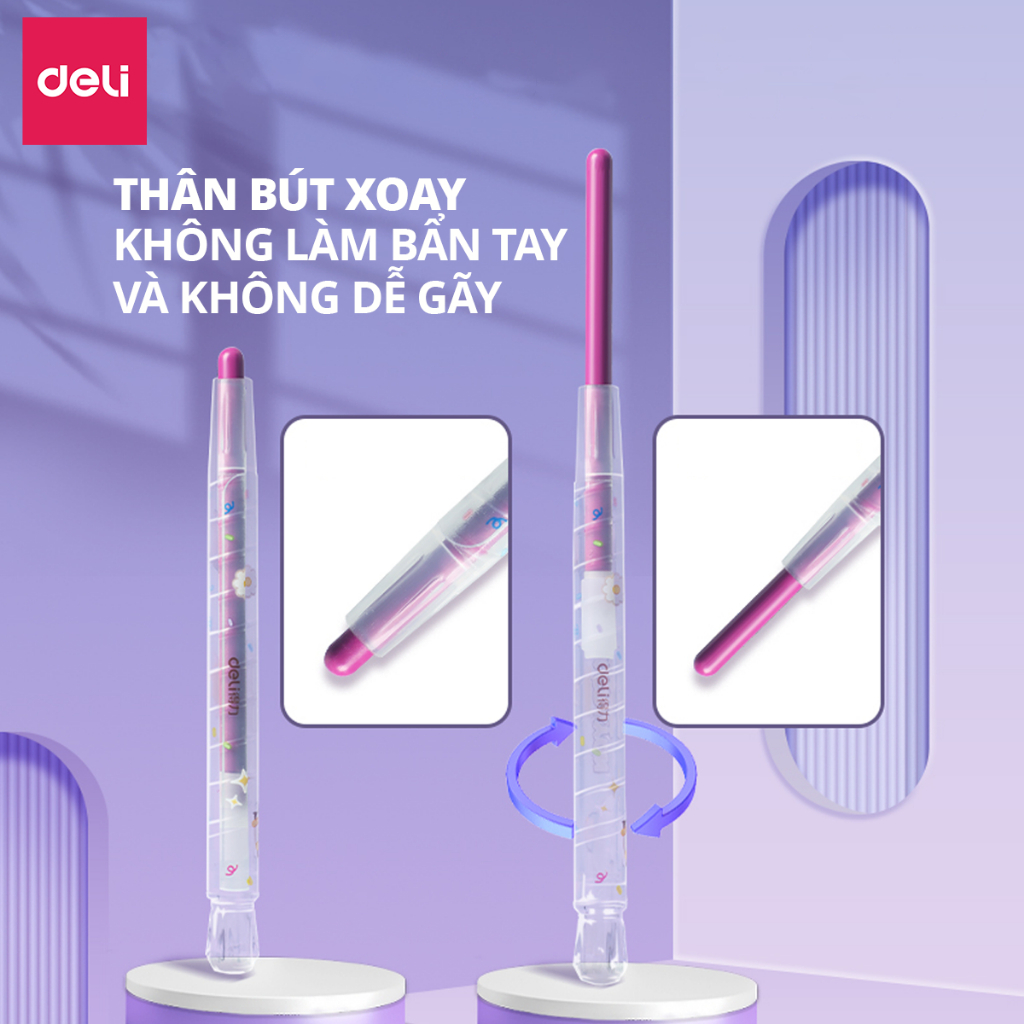 [TRỢ GIÁ] Bút Sáp Vặn Gấu Con Deli 12/24 Màu Sáp Tươi Sáng Lên Màu Chuẩn An Toàn Cho Trẻ Nhỏ Học Sinh Tô Vẽ Tranh