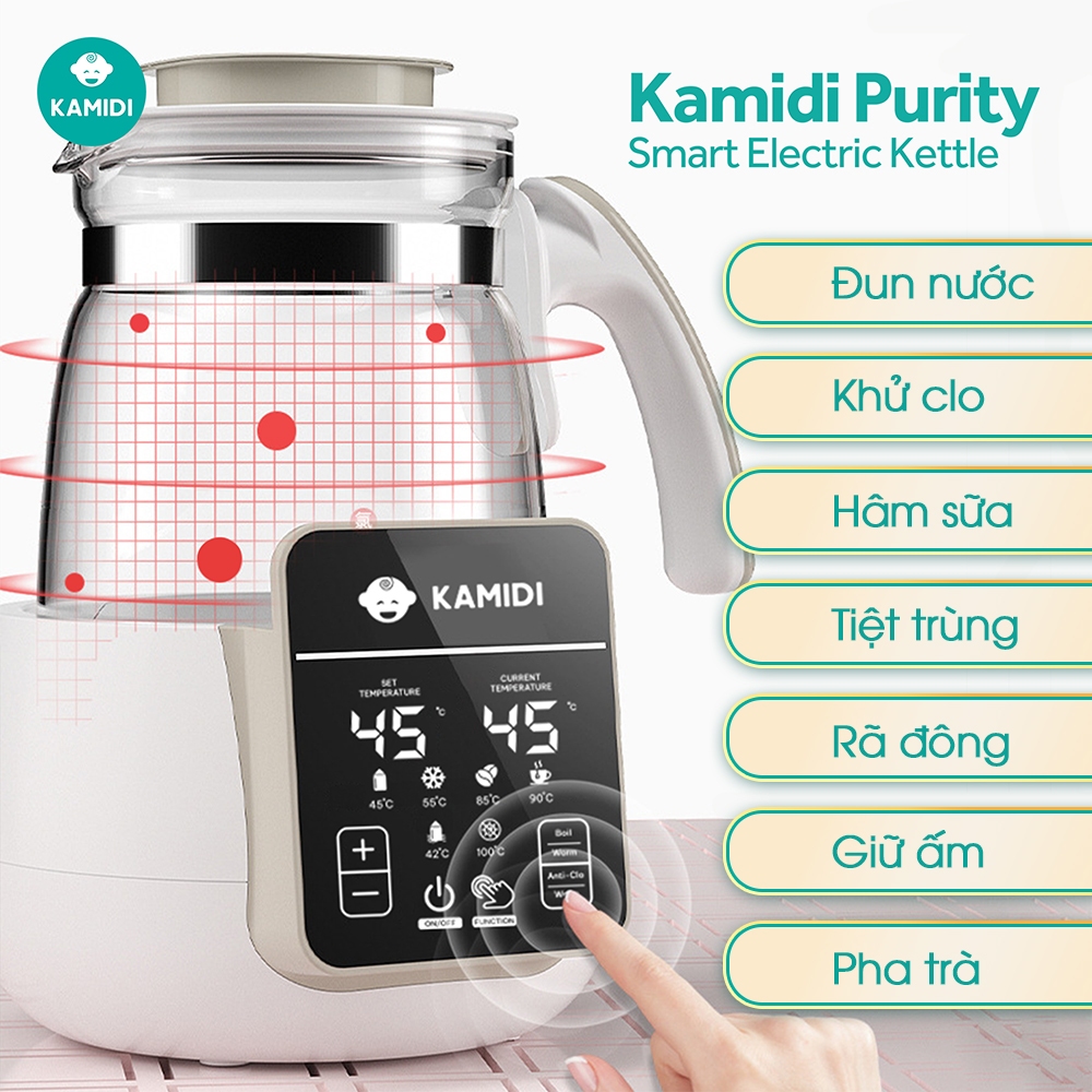 Máy Đun Nước Pha Sữa Kamidi Purity Cao Cấp Đa Năng Tích Hợp Tiệt Trùng Bình Sữa