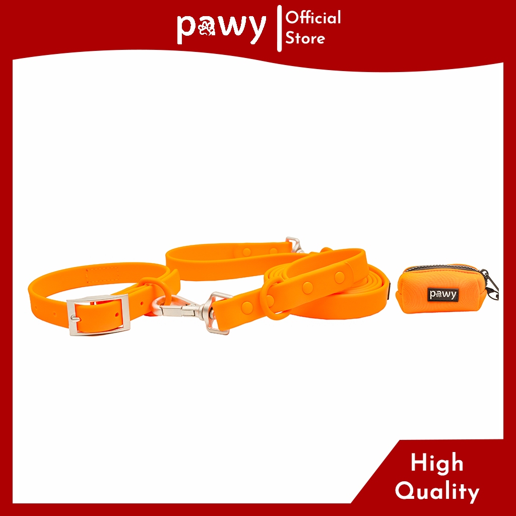 Ảnh Vòng Cổ Cho Chó Pawy - Flexiwear - Màu Cam - PVC Waterproof Dog Collar 2