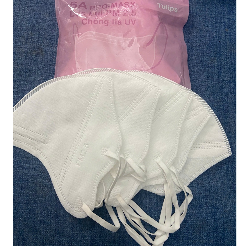 Combo 5 túi khẩu trang 6D Tulips 4 lớp ôm sát giúp kháng khuẩn chống tia UV, chống bụi, chống nắng