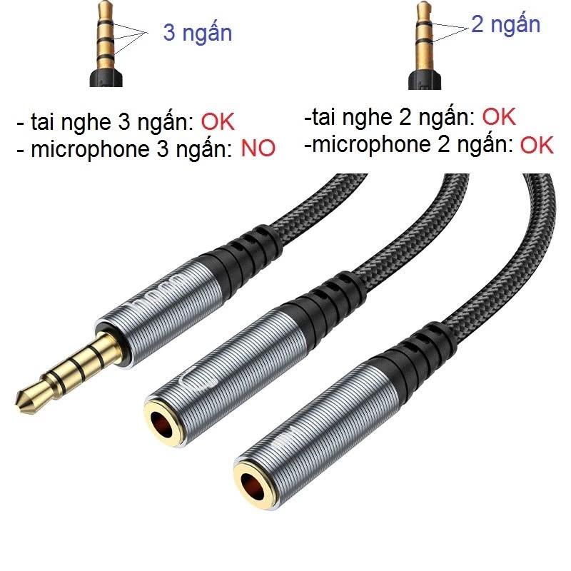 XL - Cáp chuyển đổi tai nghe 3.5mm và mic Hoco UPA21 , cáp chia 1 ra 2 dây bọc dù chắc chắn | BigBuy360 - bigbuy360.vn