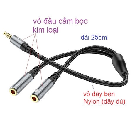 XL - Cáp chuyển đổi tai nghe 3.5mm và mic Hoco UPA21 , cáp chia 1 ra 2 dây bọc dù chắc chắn | BigBuy360 - bigbuy360.vn