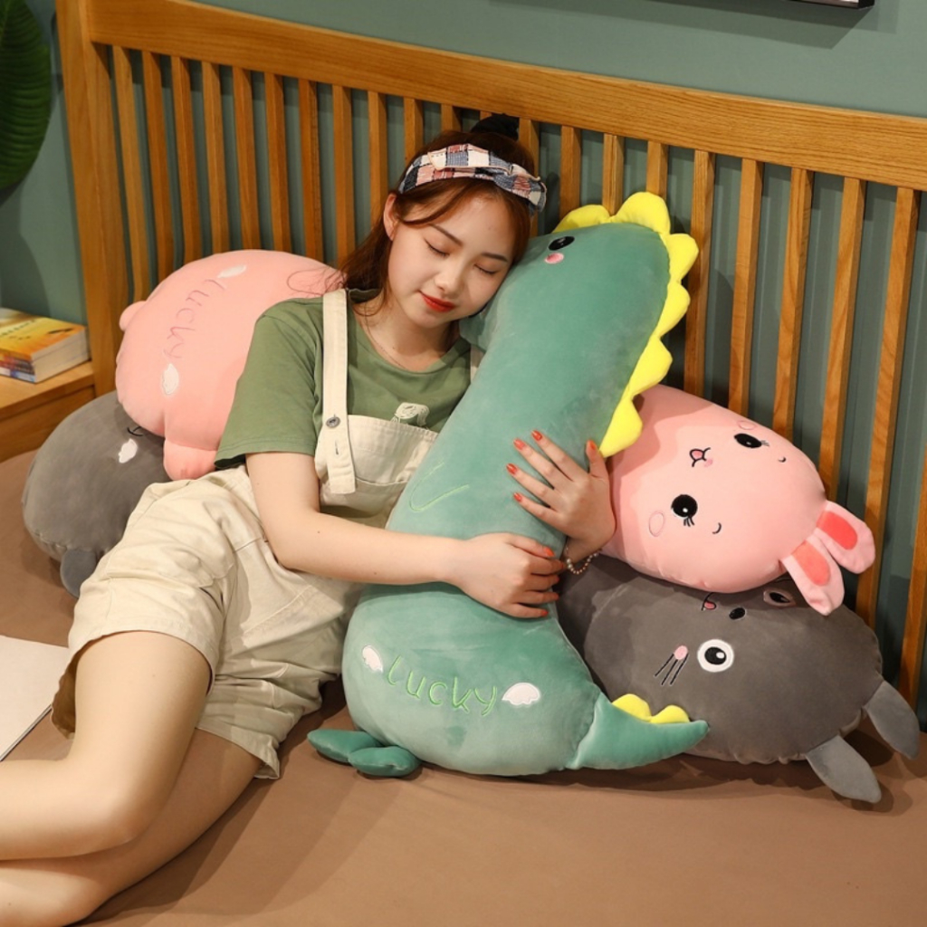 Gối ôm dài dễ thương đồ chơi thú nhồi bông hình khủng long , kỳ lân , mèo lucky