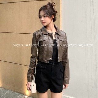 Áo khoác da Forgirl áo da nữ phối khóa kiểu dáng croptop cá tính phong cách Hàn Quốc T012