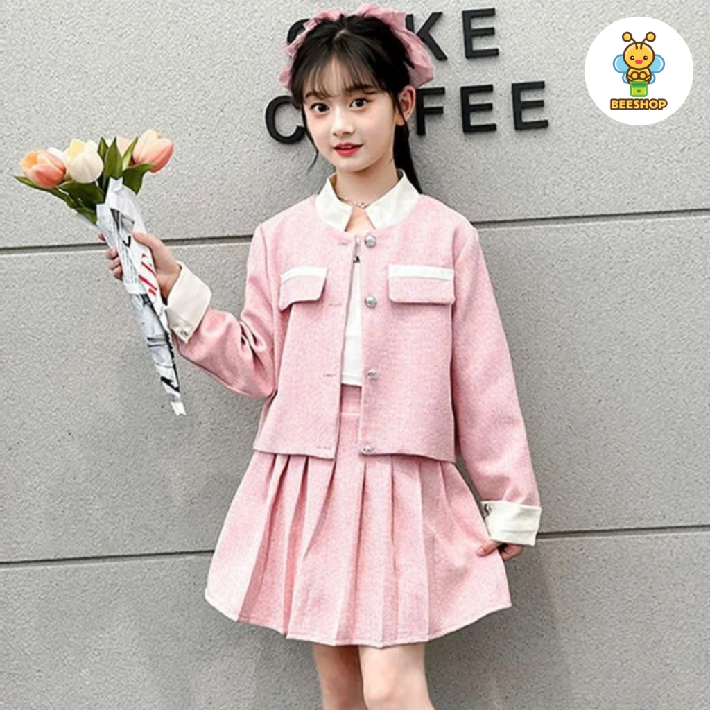 Set vest kèm chân váy dạ cho bé gái size đại BEESHOP D25017
