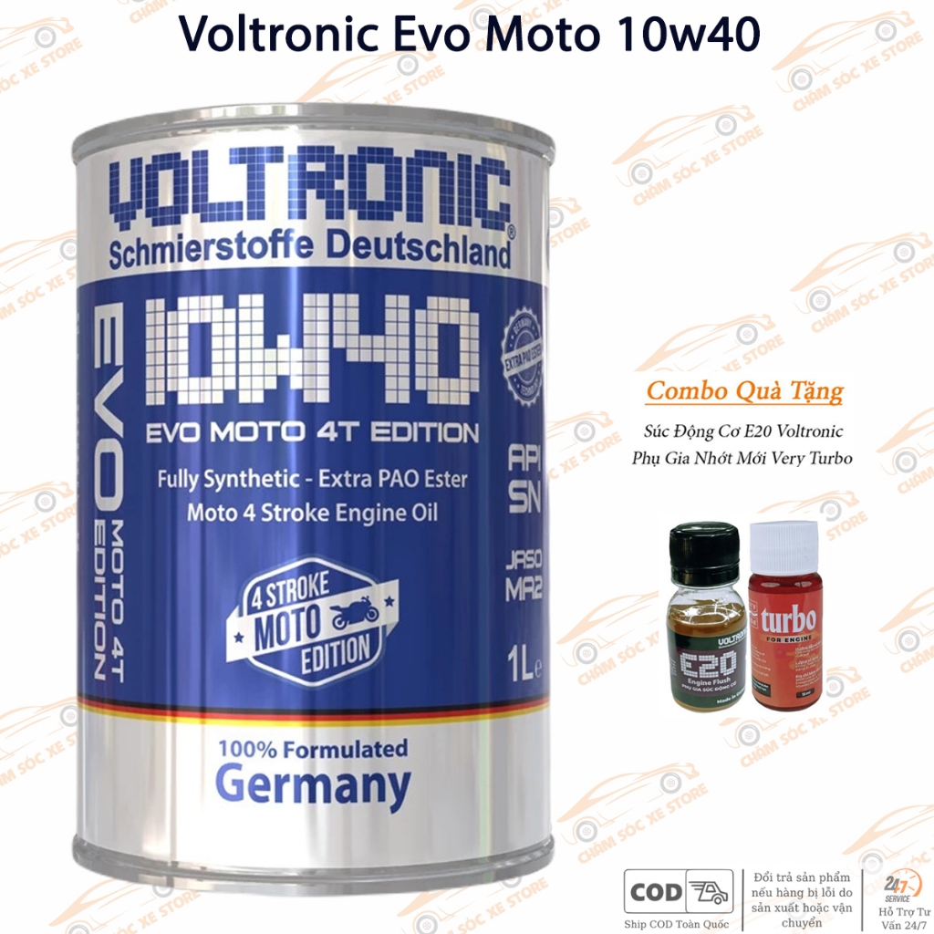 Dầu Nhớt Xe Máy Voltronic Evo Moto 4T Edition 10w40 - Tặng Kèm 1 Súc Động Cơ Và 1 Phụ Gia Nhớt Mới Turbo
