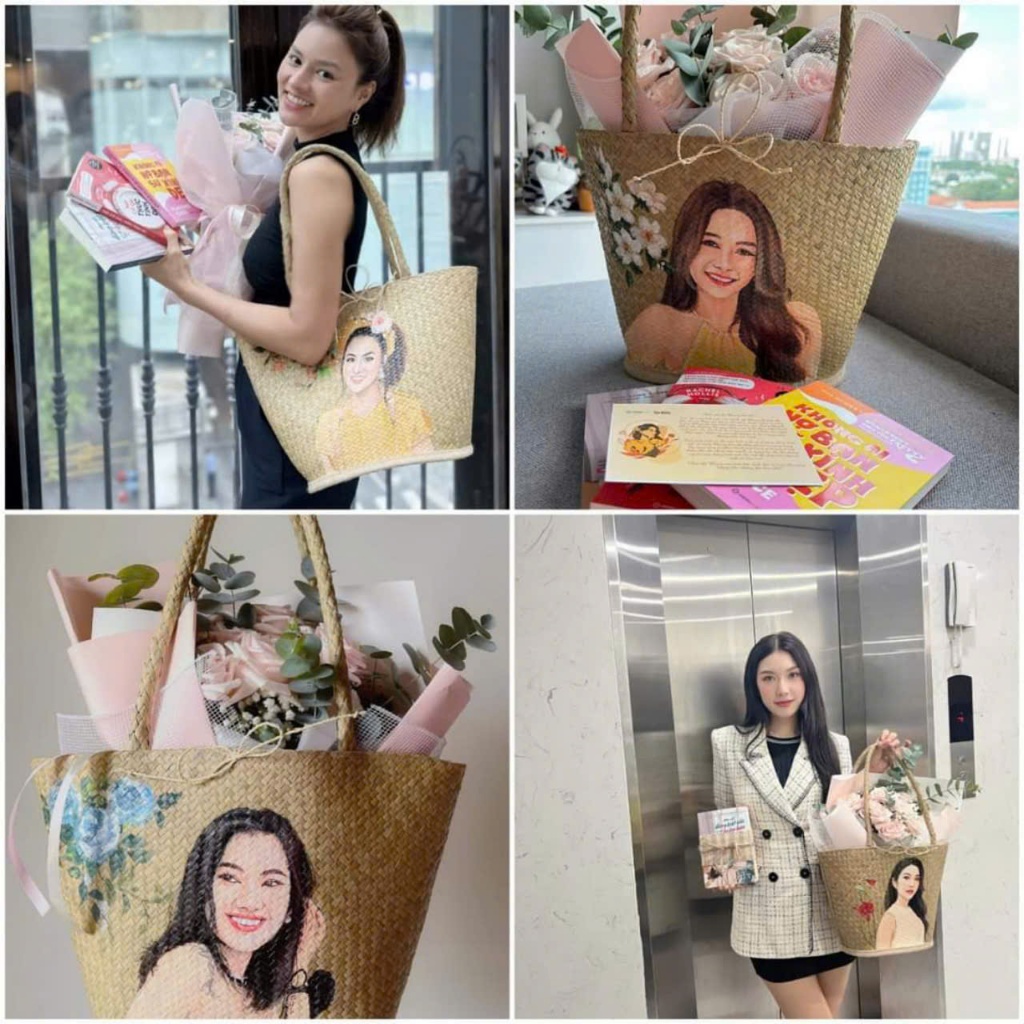 Vẽ chân dung lên sản phẩm giỏ nón theo yêu cầu chưa bao gồm giỏ/ nón trơn