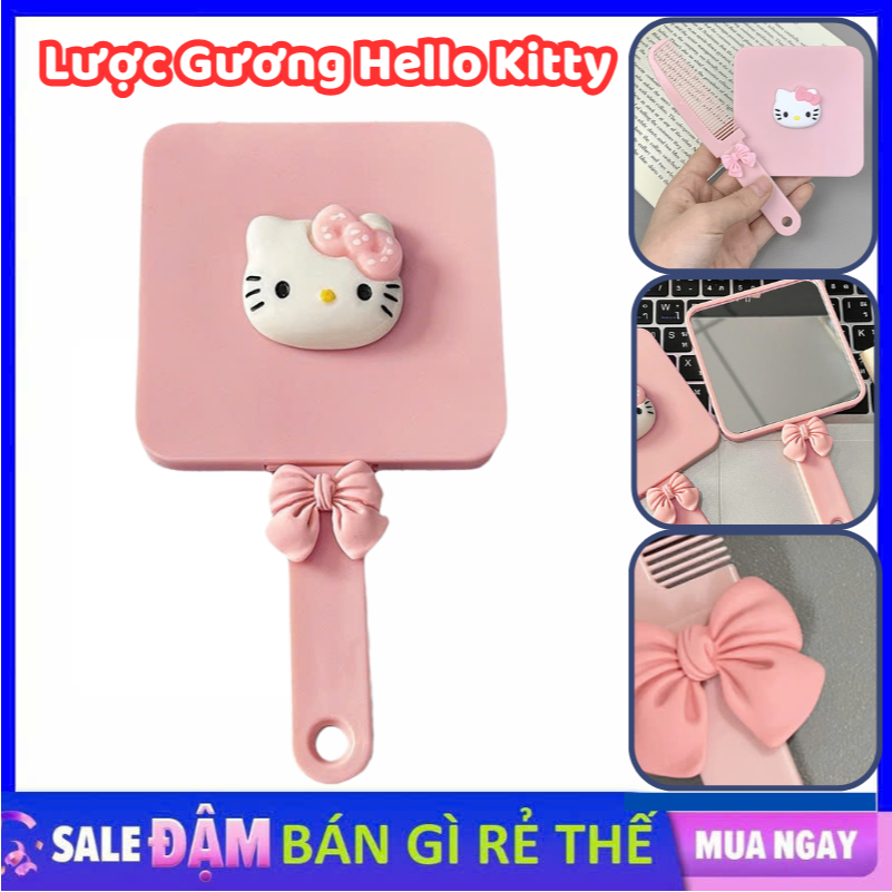 Bộ Gương Kèm Lược Hello Kitty Xinh Xắn Tiểu Thư Nhỏ Gọn Bỏ BALO Đi Học, Hộp Gương Lược Tiện Dụng#