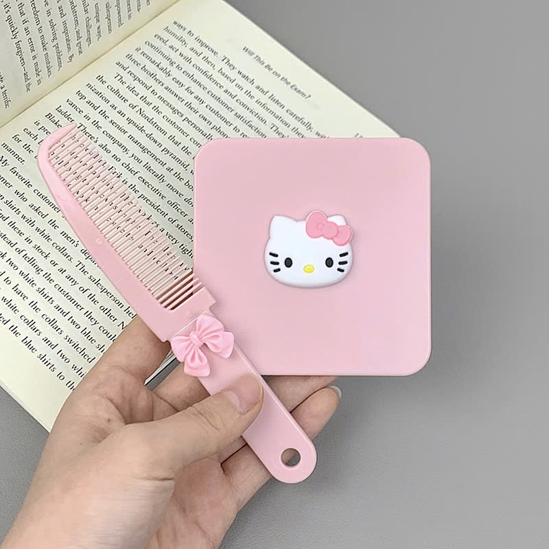 Bộ Gương Kèm Lược Hello Kitty Xinh Xắn Tiểu Thư Nhỏ Gọn Bỏ BALO Đi Học, Hộp Gương Lược Tiện Dụng#