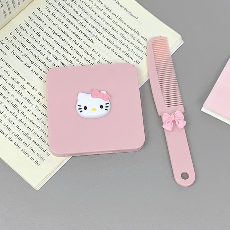 Bộ Gương Kèm Lược Hello Kitty Xinh Xắn Tiểu Thư Nhỏ Gọn Bỏ BALO Đi Học, Hộp Gương Lược Tiện Dụng#