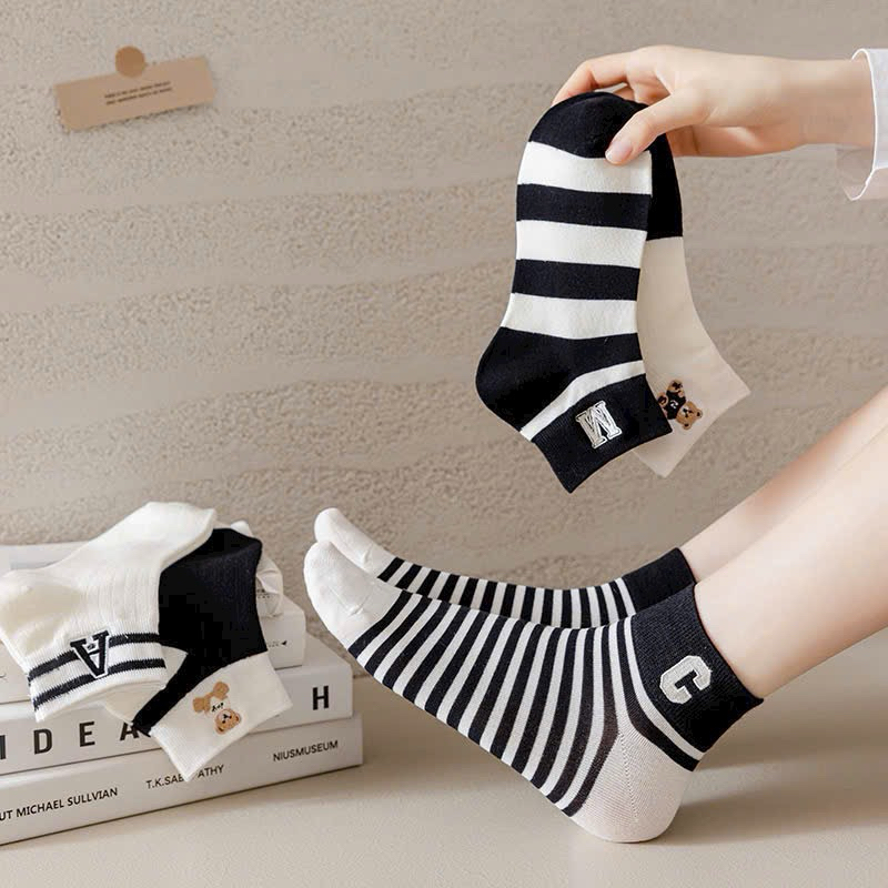 TÚI 10 ĐÔI TẤT GẨU KẺ ĐEN TRẮNG TT30