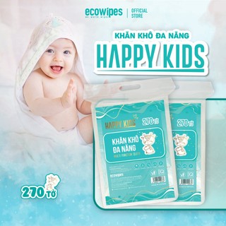 Combo 03 túi khăn vải khô đa năng Happy Kids túi 270 tờ không mùi