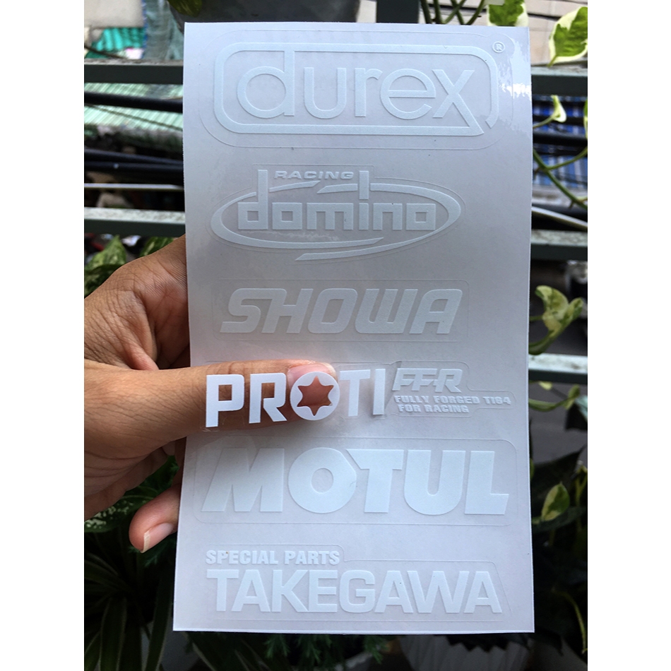 Tờ DUREXDOMINO chữ trắng in UV nền trong suốt. Decal chống nước. Logo Sticker cao cấp