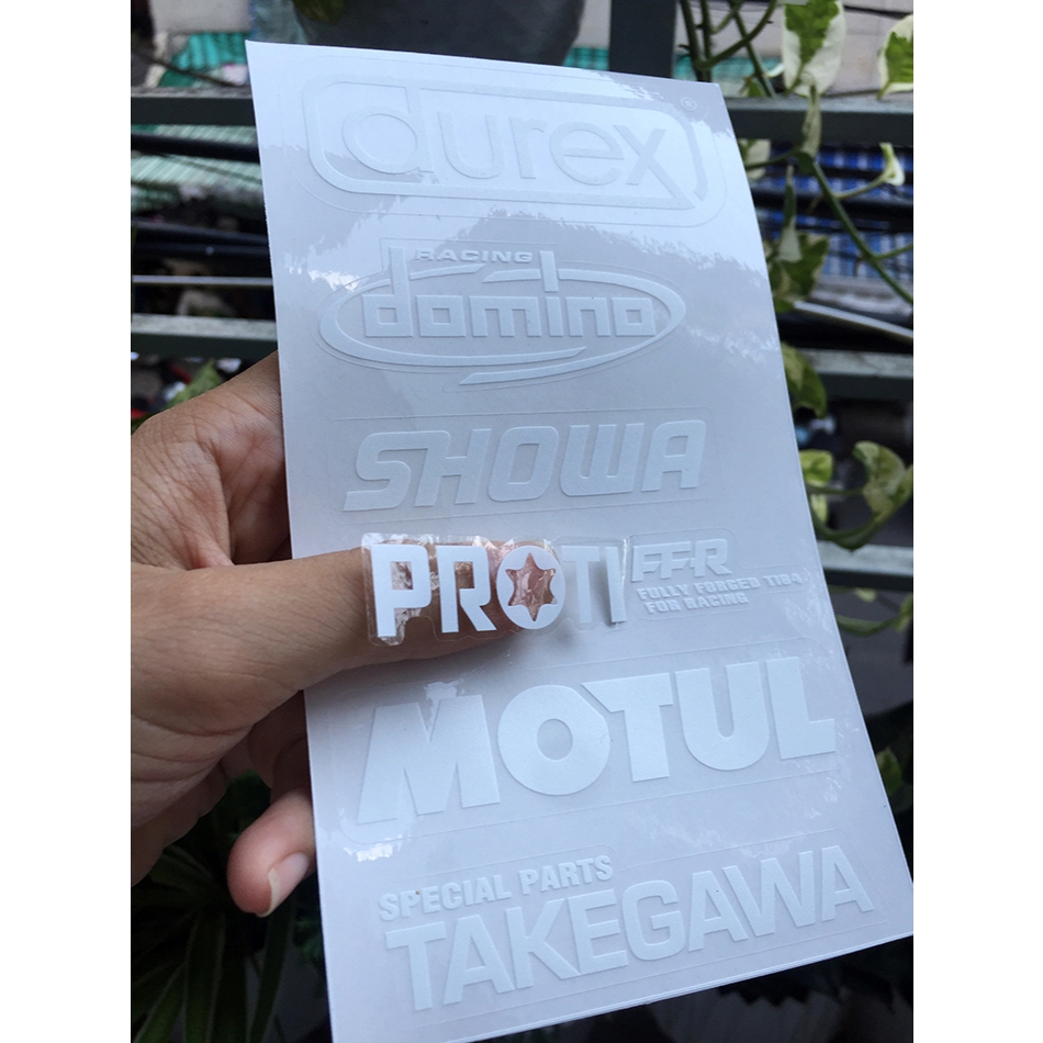 Tờ DUREXDOMINO chữ trắng in UV nền trong suốt. Decal chống nước. Logo Sticker cao cấp