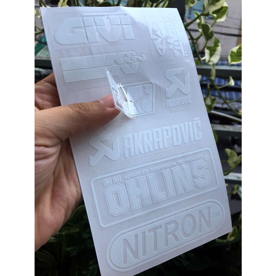 Tờ GIVI-KN chữ trắng in UV nền trong suốt. Decal chống nước, không bay màu. Logo Sticker cao cấp