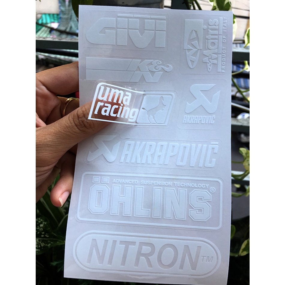 Tờ GIVI-KN chữ trắng in UV nền trong suốt. Decal chống nước, không bay màu. Logo Sticker cao cấp