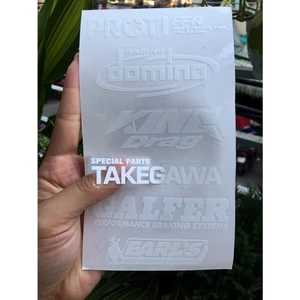 Tờ PROTI-DOMINO chữ trắng in UV nền trong suốt. Decal chống nước. Logo Sticker cao cấp