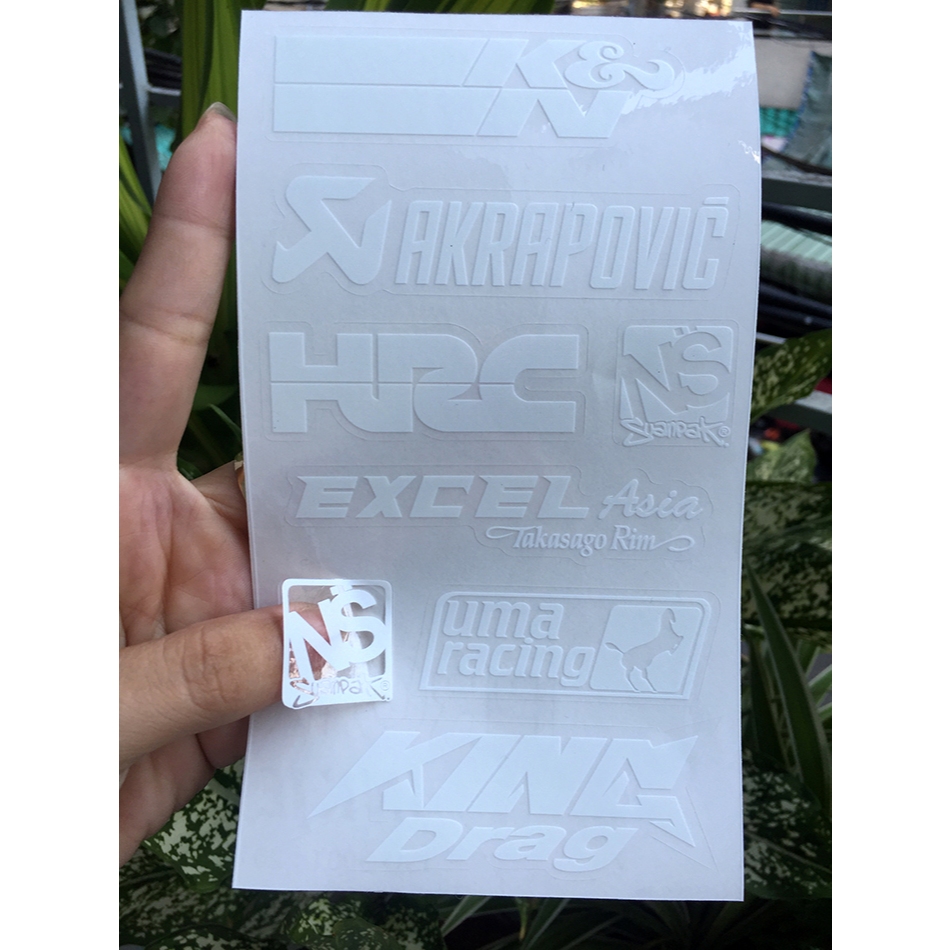 Tờ KN-AKRAPOVIC chữ trắng in UV nền trong suốt. Decal chống nước. Logo Sticker cao cấp