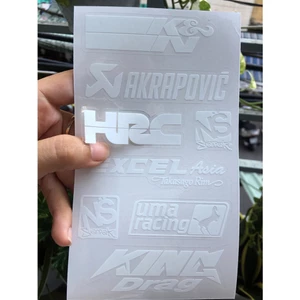 Tờ KN-AKRAPOVIC chữ trắng in UV nền trong suốt. Decal chống nước. Logo Sticker cao cấp