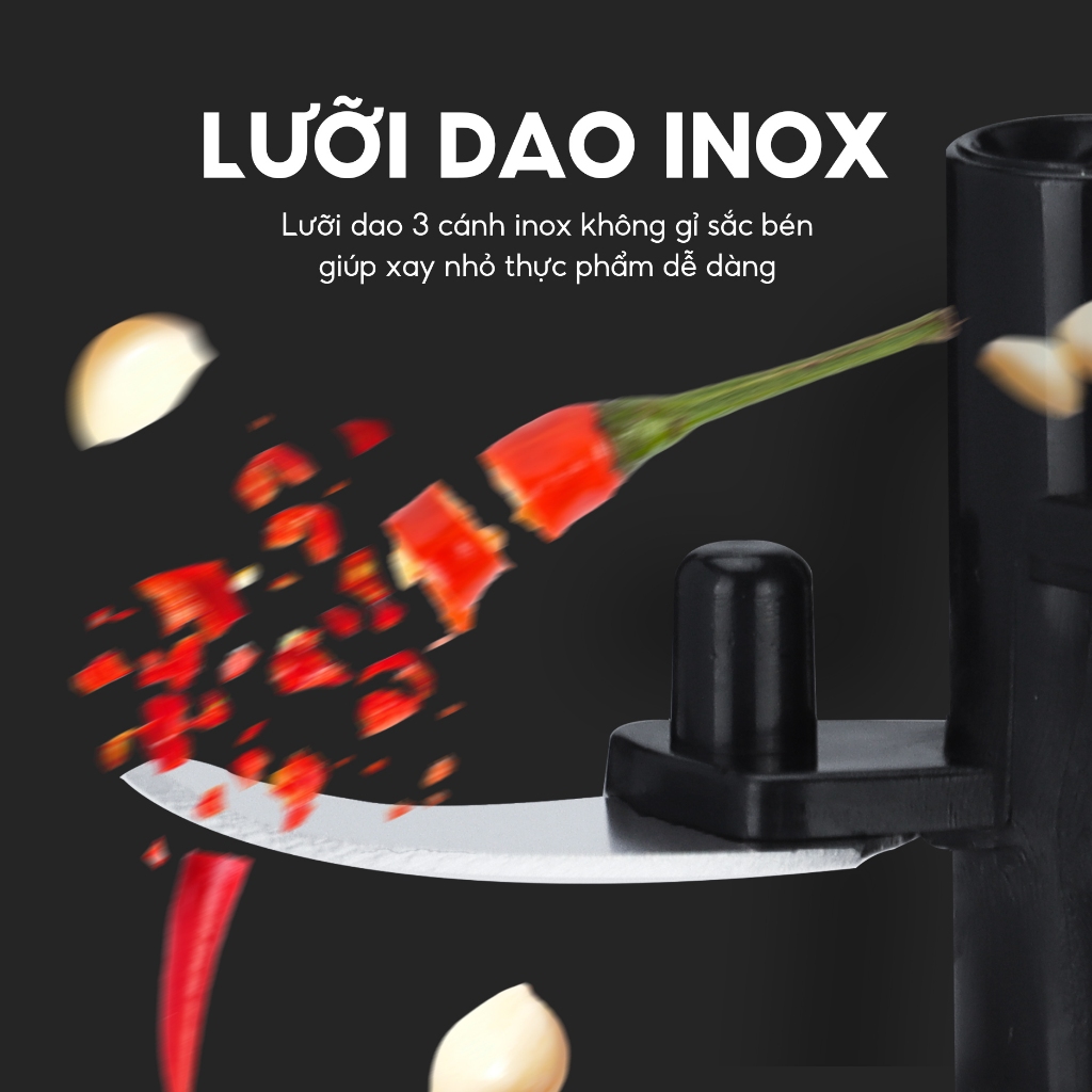 Ảnh Dụng cụ xay tỏi ớt, thực phẩm Lebenlang LBL3777, 170ml, lưỡi dao 3 cánh sắc, dây kéo rút- chính hãng 3