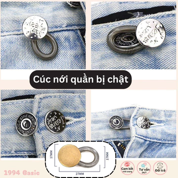 Cúc nới quần bị chật nhiều họa tiết, Cúc quần jean lò xo - caosu điều chỉnh độ rộng cạp quần