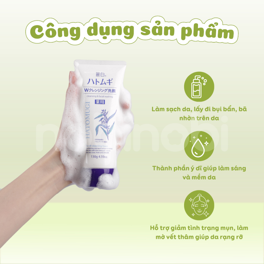 [MUA 2 TẶNG 1] Sữa rửa mặt, tẩy trang Reihaku Hatomugi W Cleansing Foam 130g