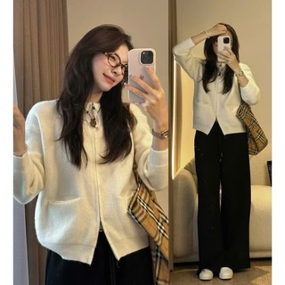 Áo cardigan len lông thỏ tay dài túi ngang 2 đầu kéo 247store